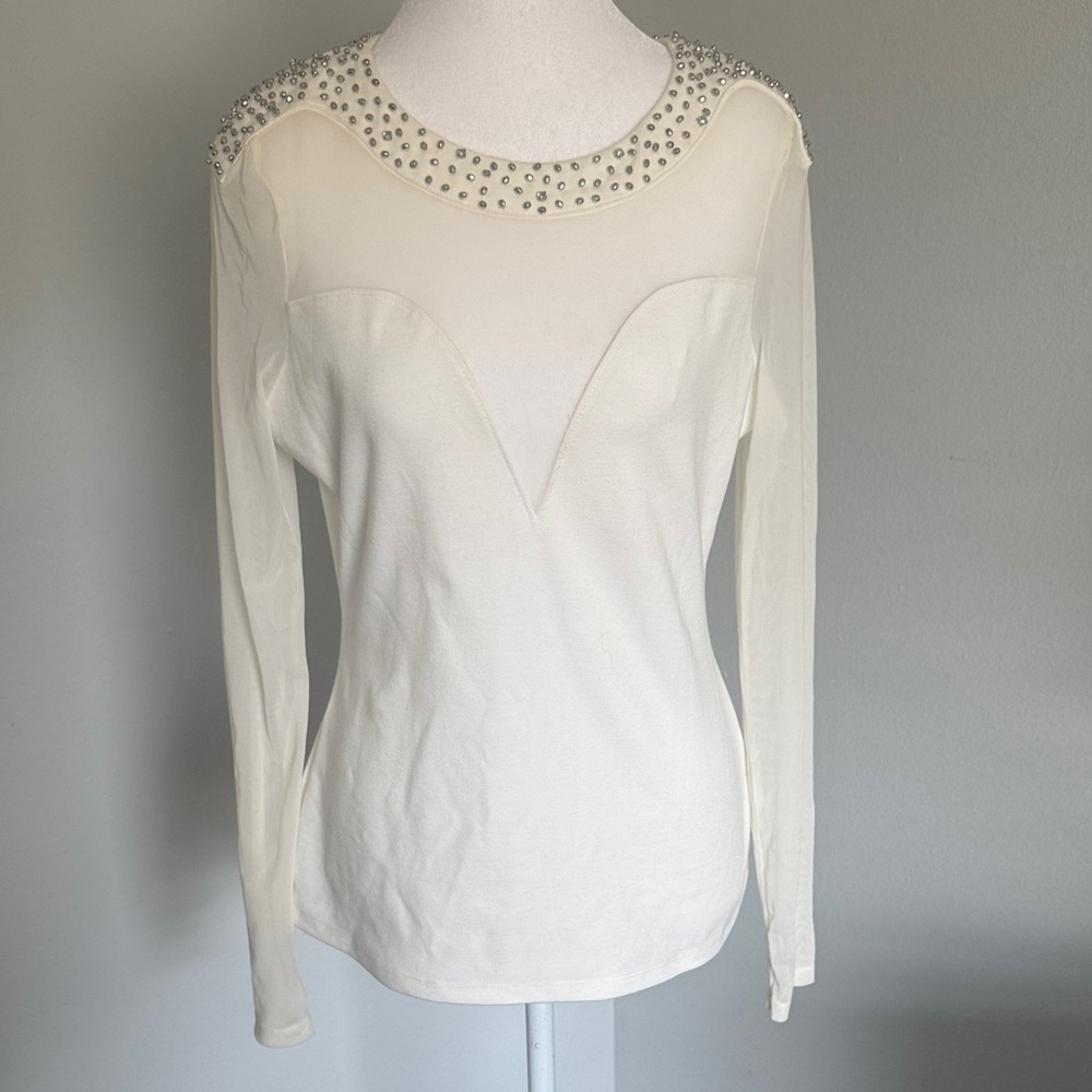 Guess Embellished Sheer Shoulder Blouse